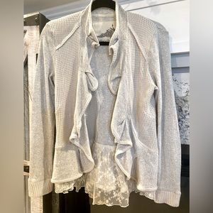Angel of the North Anthropologie Lace Peplum Cardigan